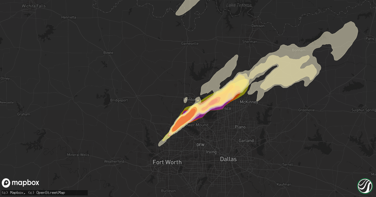 Hail map in Denton, TX on March 14, 2024
