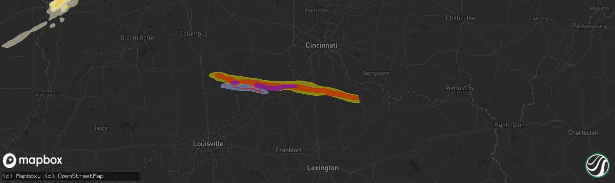 Hail map in Dry Ridge, KY on March 14, 2024