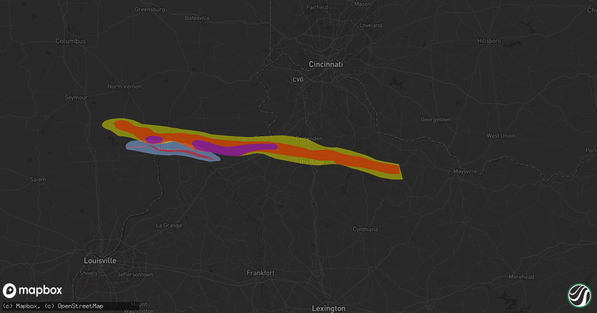 Hail map in Dry Ridge, KY on March 14, 2024