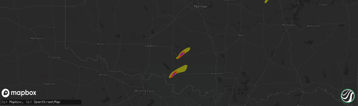Hail map in Duncan, OK on March 14, 2024