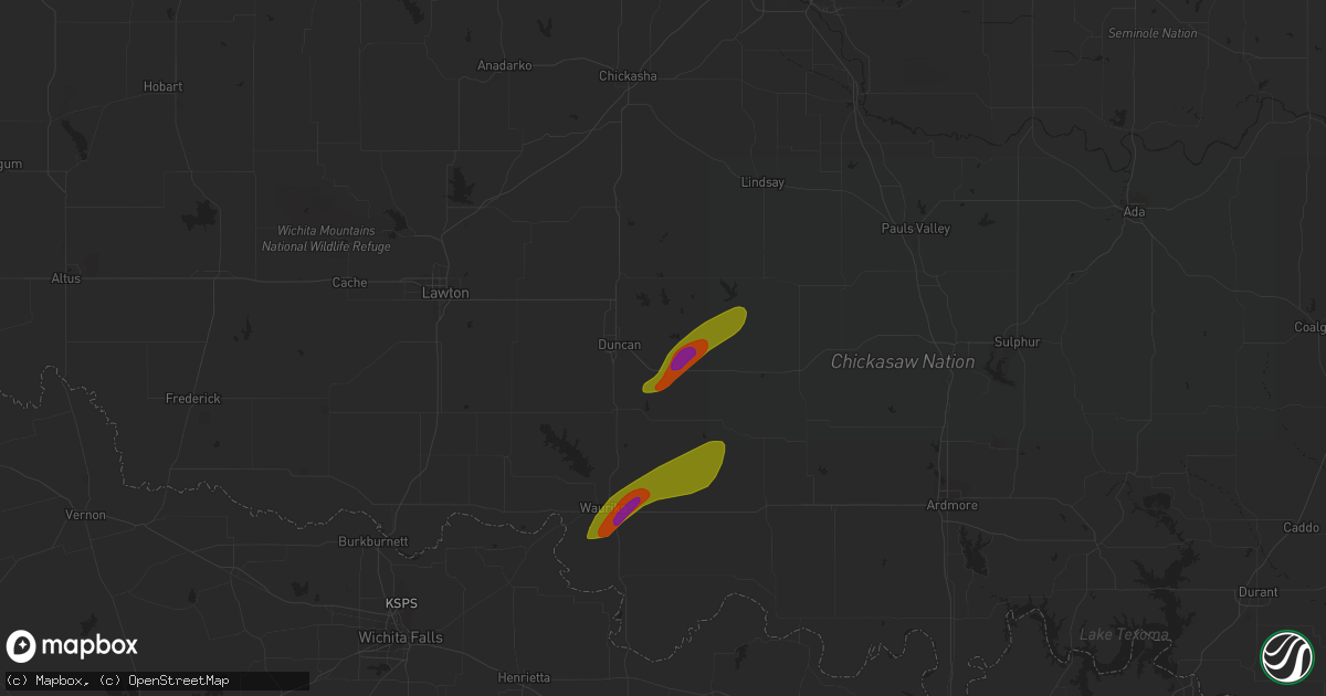Hail map in Duncan, OK on March 14, 2024