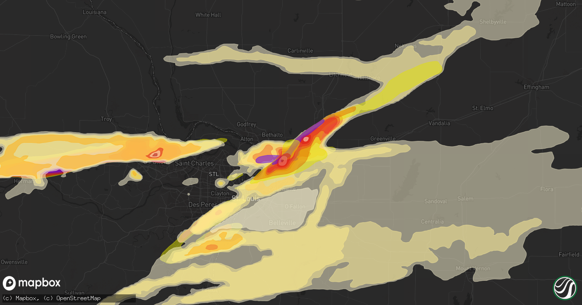 Hail map in Edwardsville, IL on March 14, 2024
