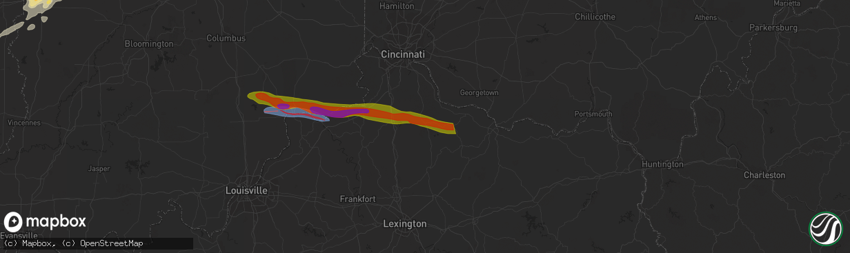 Hail map in Falmouth, KY on March 14, 2024