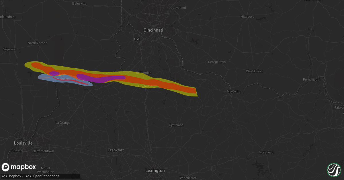 Hail map in Falmouth, KY on March 14, 2024