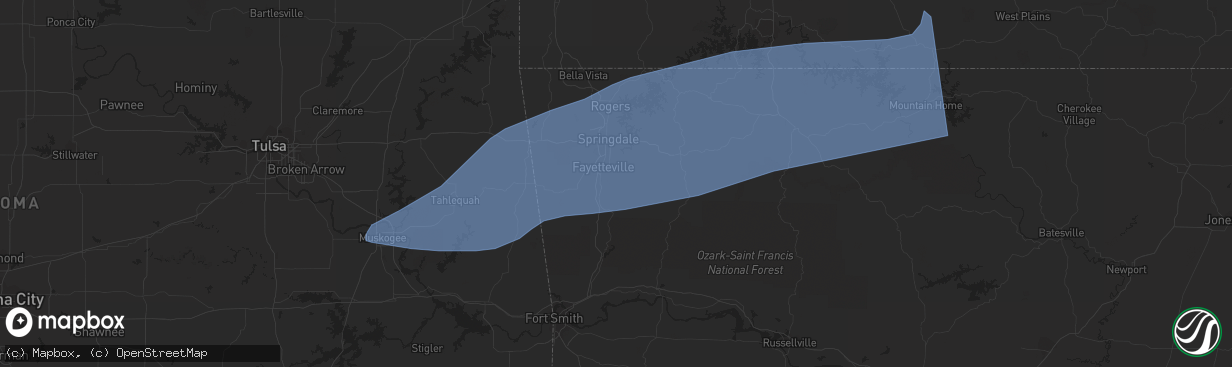 Hail map in Fayetteville, AR on March 14, 2024