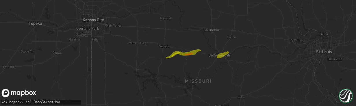 Hail map in Florence, MO on March 14, 2024