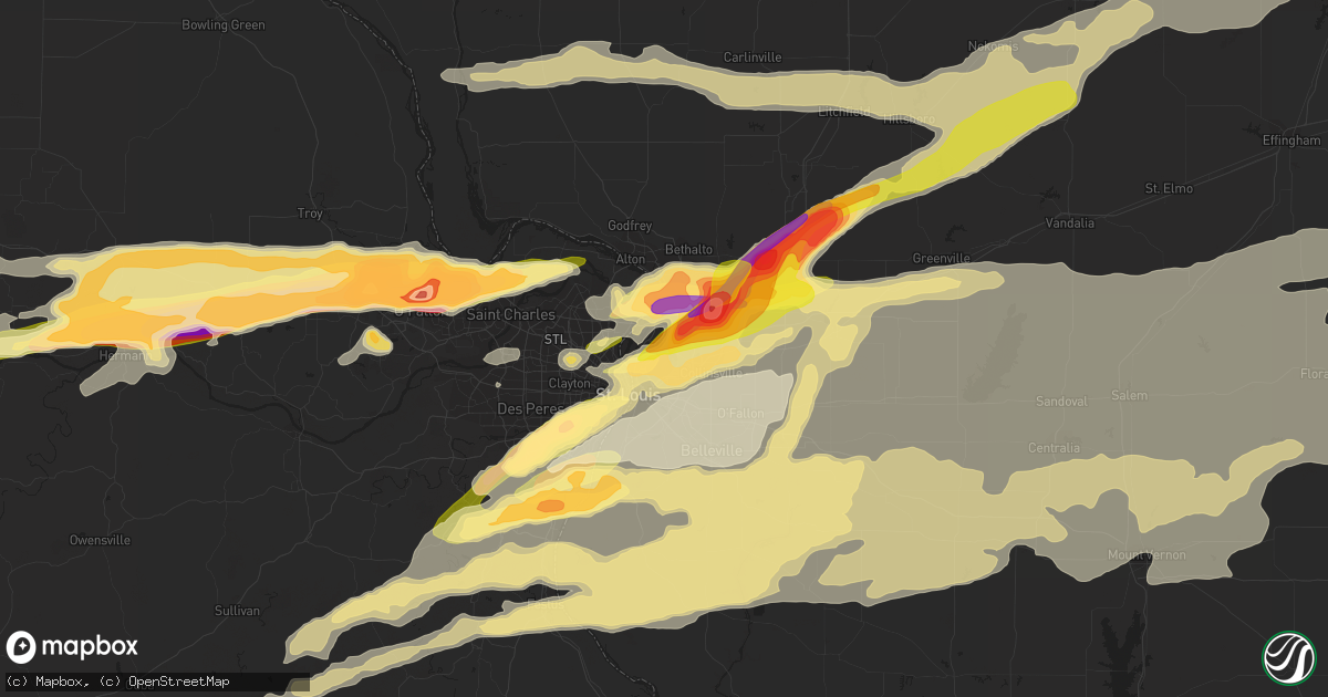 Hail map in Granite City, IL on March 14, 2024