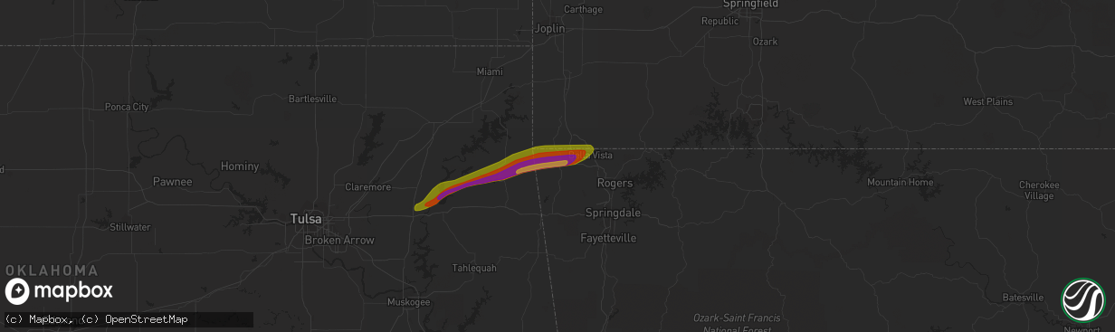 Hail map in Gravette, AR on March 14, 2024