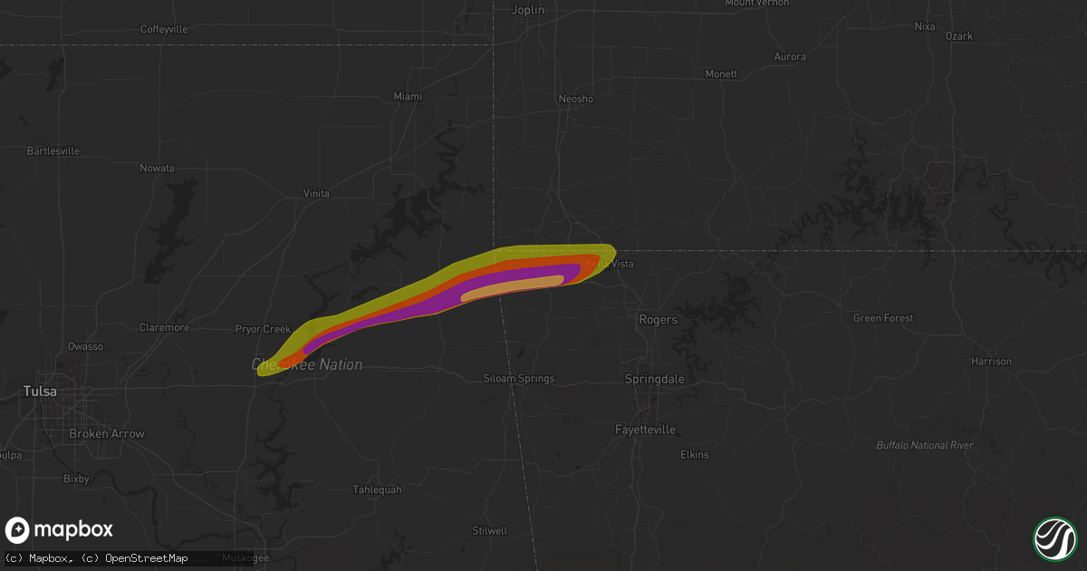 Hail map in Gravette, AR on March 14, 2024