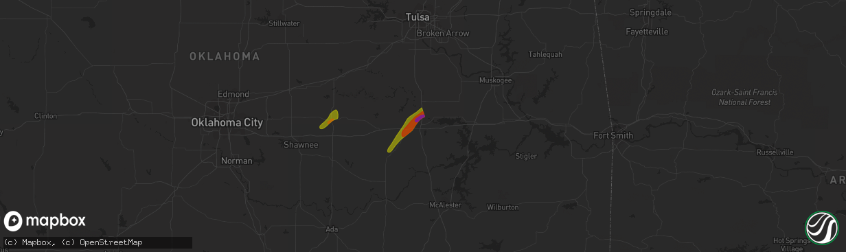 Hail map in Henryetta, OK on March 14, 2024