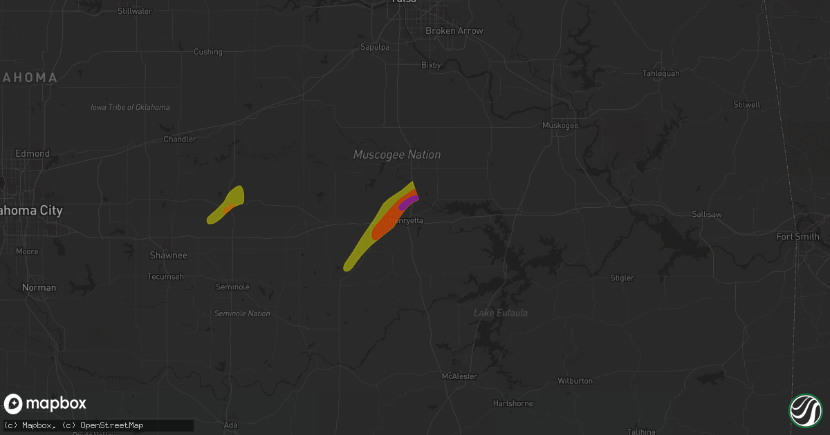 Hail map in Henryetta, OK on March 14, 2024