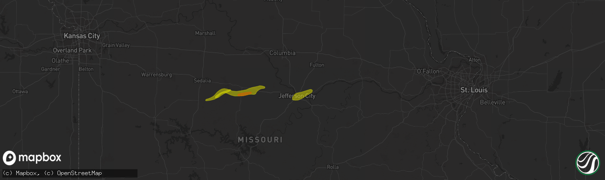 Hail map in Holts Summit, MO on March 14, 2024