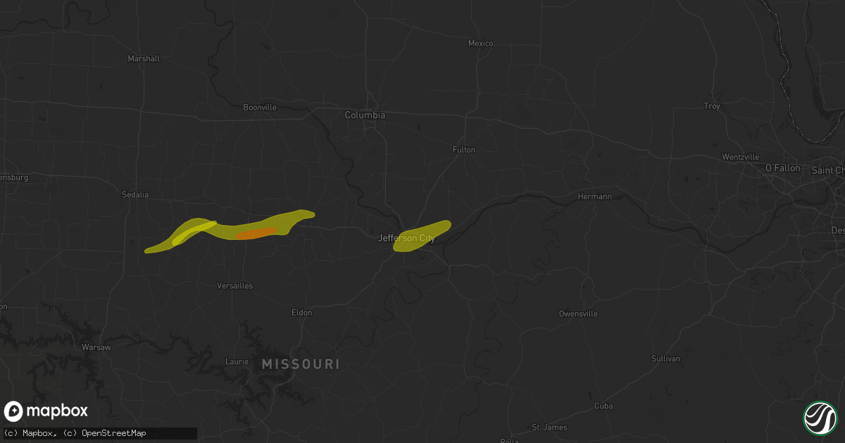 Hail map in Holts Summit, MO on March 14, 2024