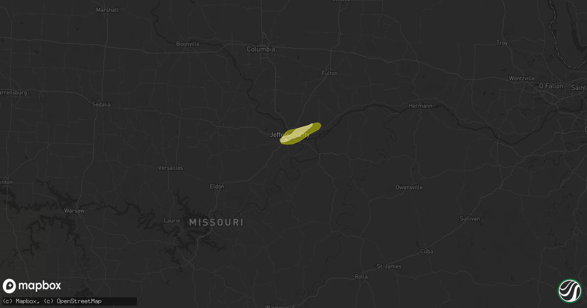 Hail map in Jefferson City, MO on March 14, 2024