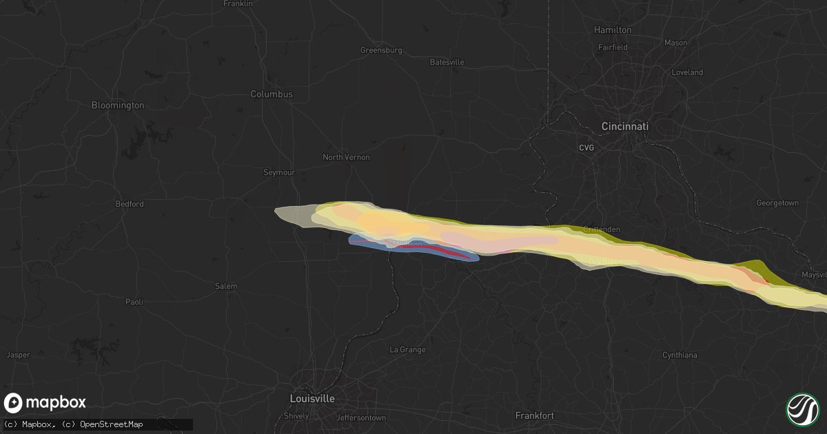 Hail map in Madison, IN on March 14, 2024