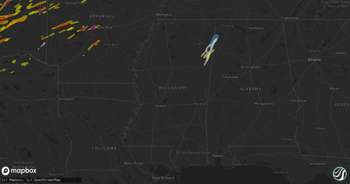 Hail map in Mississippi on March 14, 2024