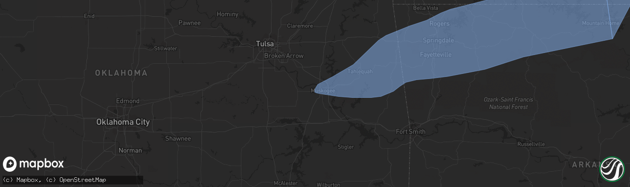 Hail map in Muskogee, OK on March 14, 2024