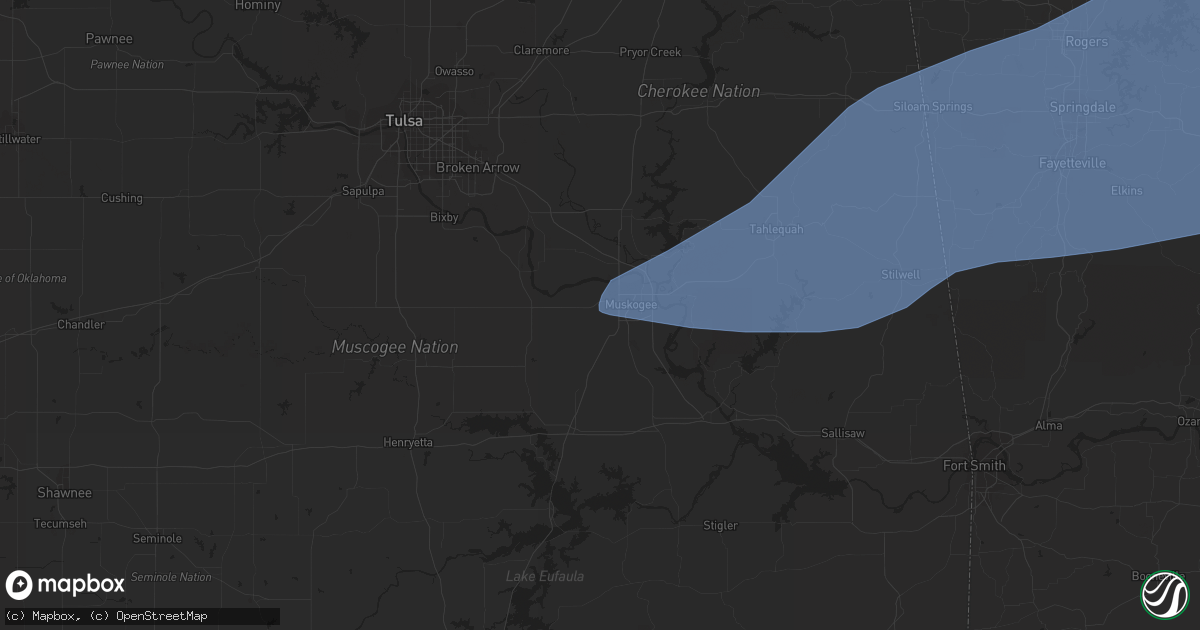 Hail map in Muskogee, OK on March 14, 2024