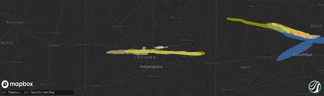 Hail map in Noblesville, IN on March 14, 2024