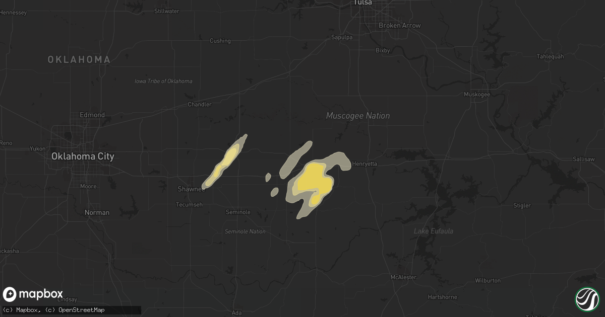Hail map in Okemah, OK on March 14, 2024