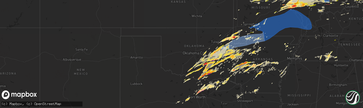 Hail map in Oklahoma on March 14, 2024
