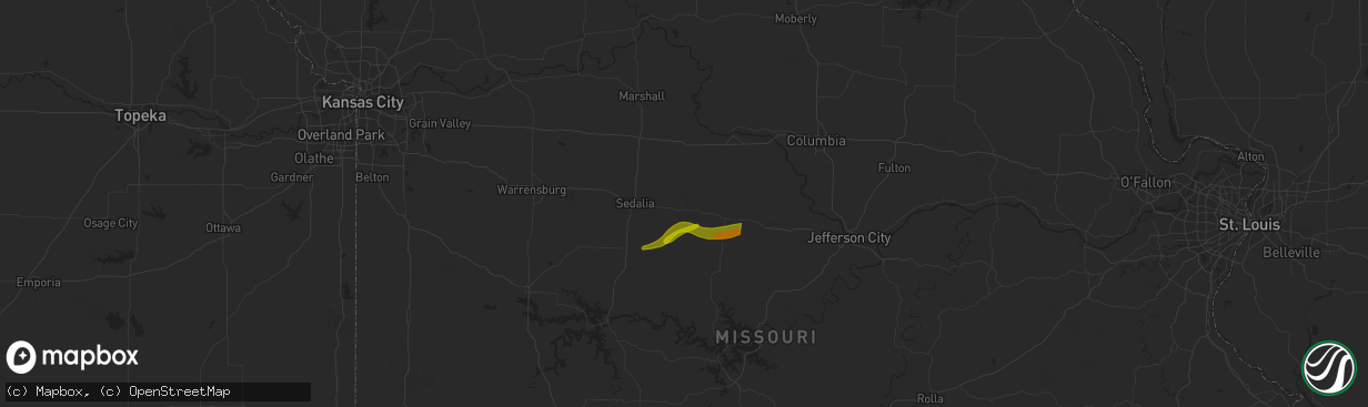 Hail map in Otterville, MO on March 14, 2024