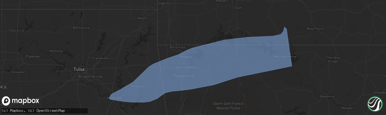 Hail map in Rogers, AR on March 14, 2024