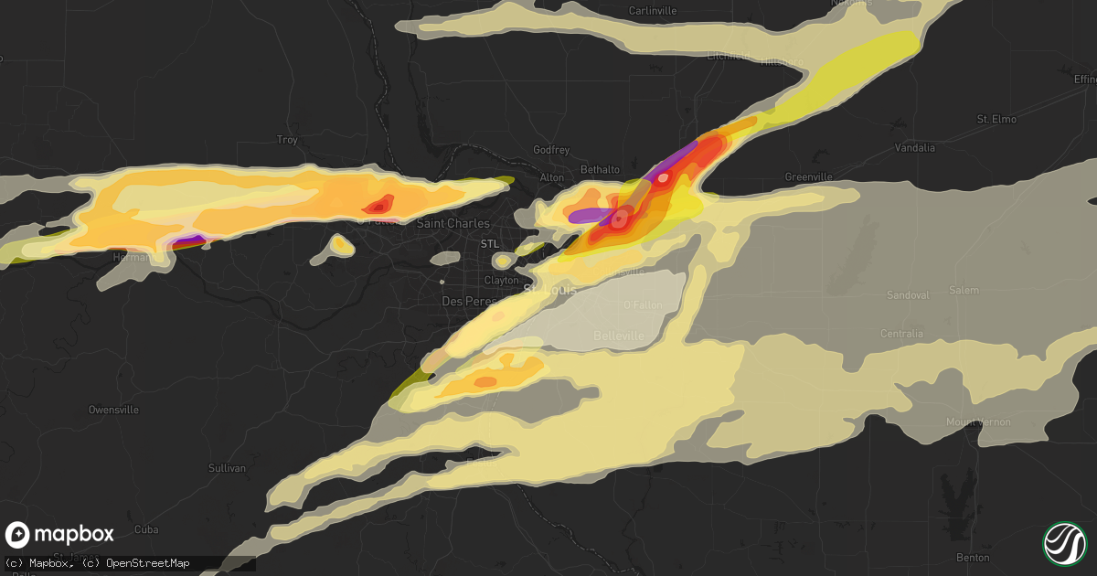 Hail map in Saint Louis, MO on March 14, 2024
