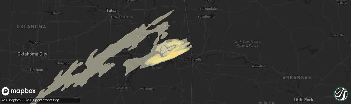 Hail map in Sallisaw, OK on March 14, 2024