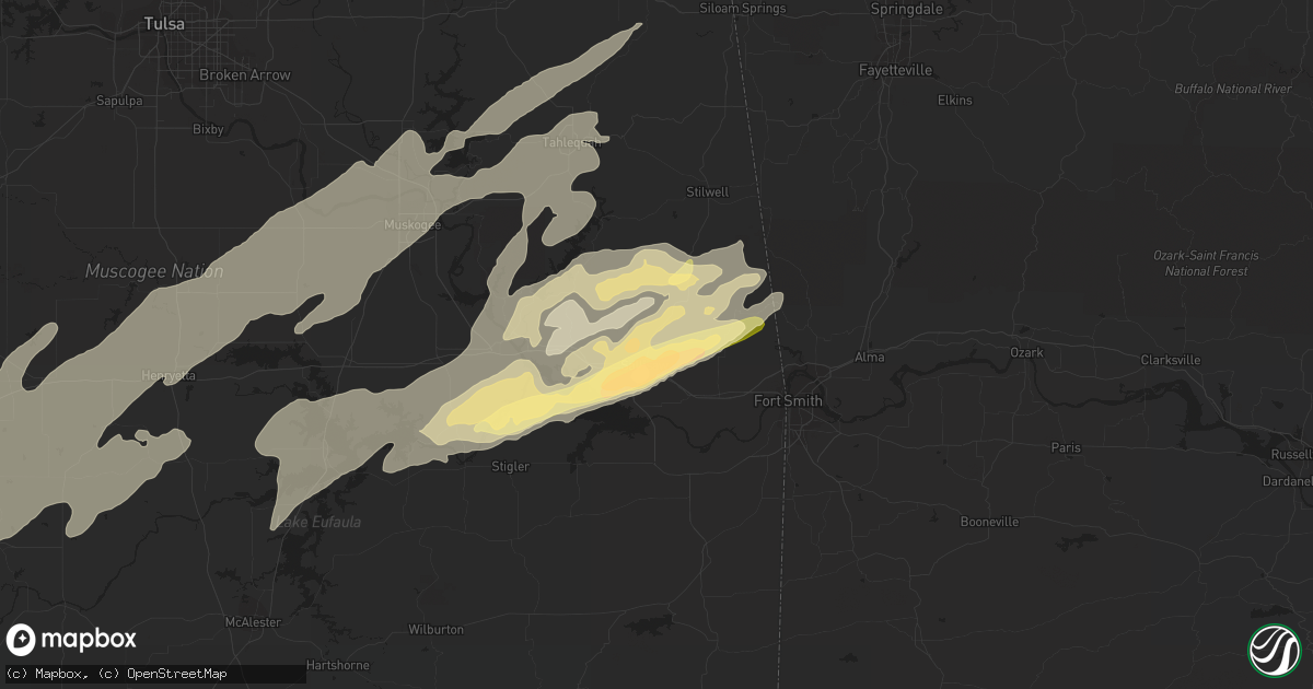 Hail map in Sallisaw, OK on March 14, 2024