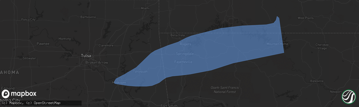 Hail map in Springdale, AR on March 14, 2024