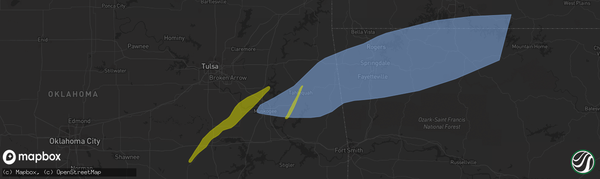 Hail map in Tahlequah, OK on March 14, 2024