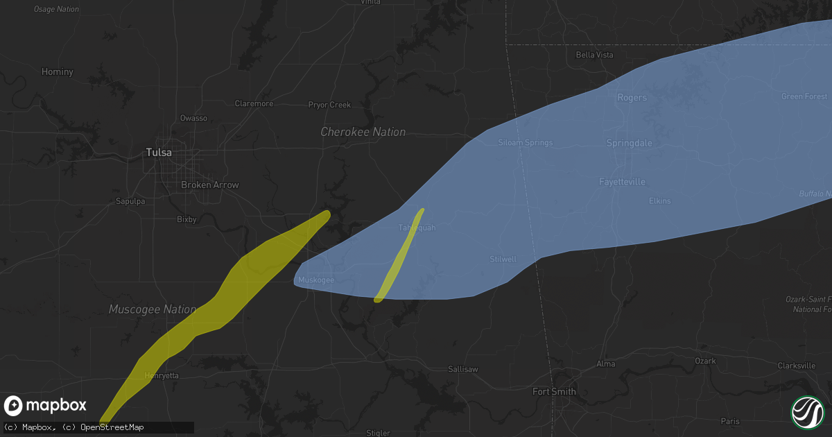 Hail map in Tahlequah, OK on March 14, 2024
