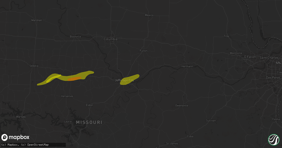 Hail map in Tebbetts, MO on March 14, 2024