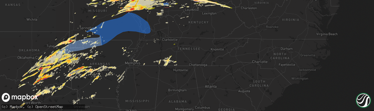 Hail map in Tennessee on March 14, 2024