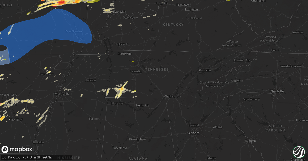 Hail map in Tennessee on March 14, 2024