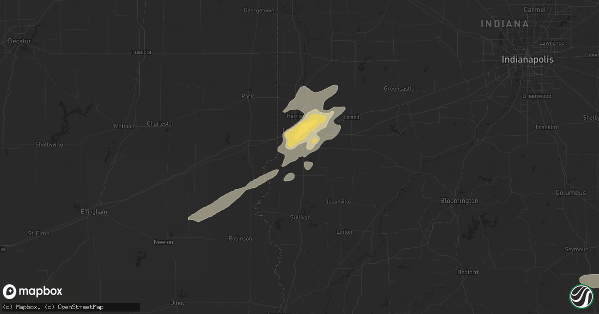 Hail map in Terre Haute, IN on March 14, 2024