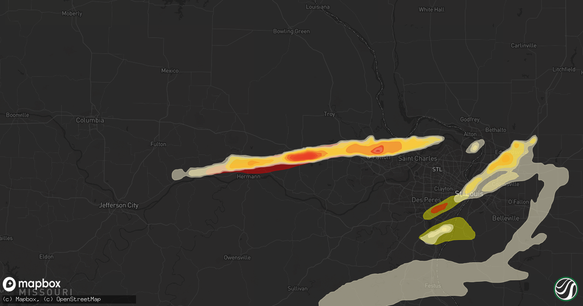 Hail map in Warrenton, MO on March 14, 2024