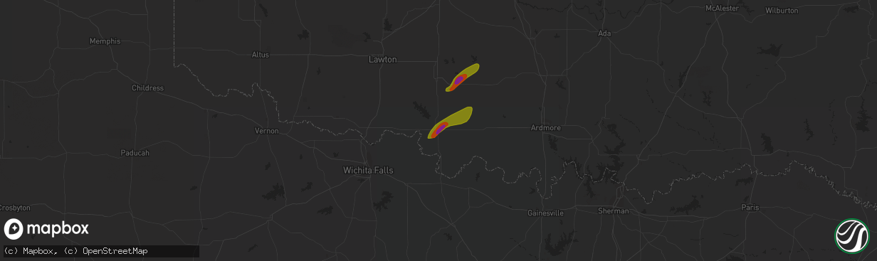Hail map in Waurika, OK on March 14, 2024