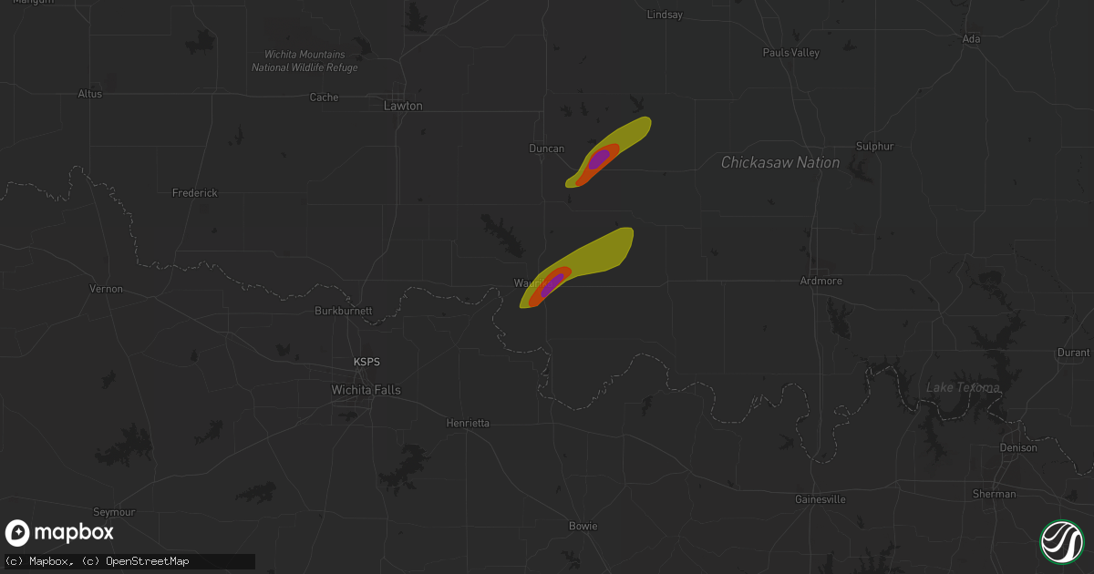 Hail map in Waurika, OK on March 14, 2024