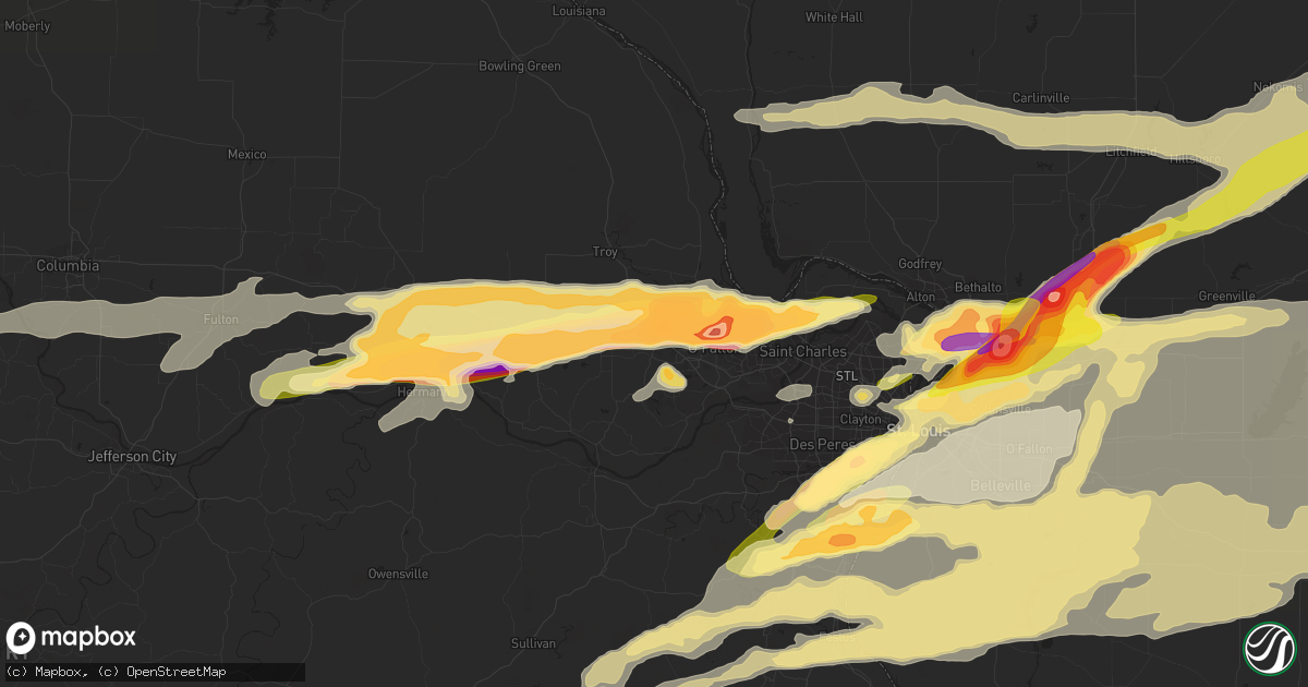 Hail map in Wentzville, MO on March 14, 2024
