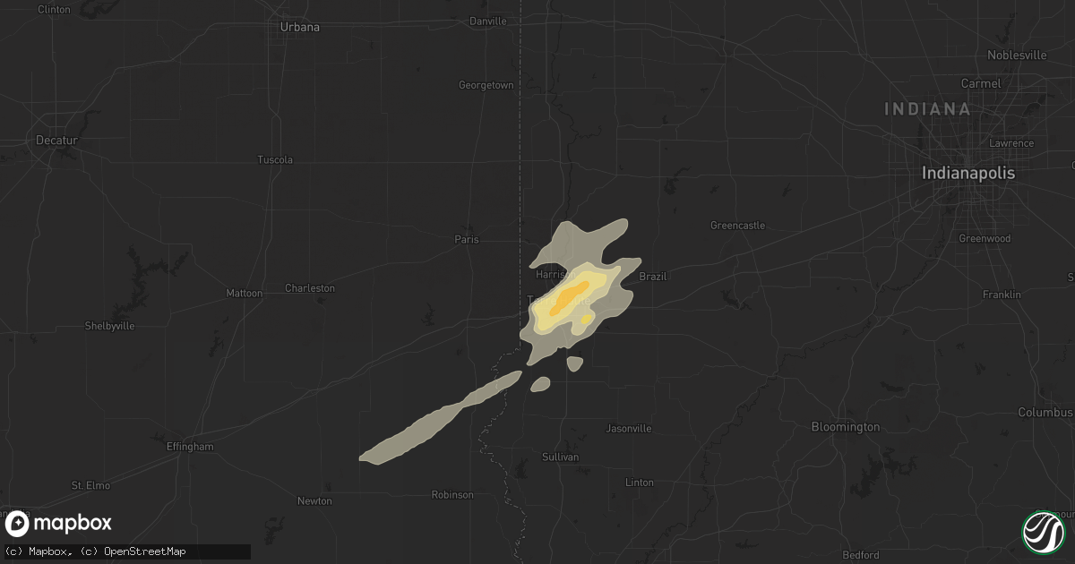 Hail map in West Terre Haute, IN on March 14, 2024