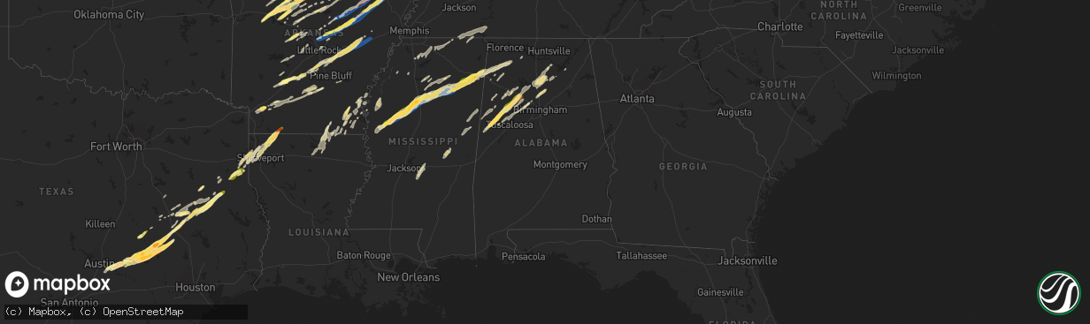 Hail map in Alabama on March 14, 2025