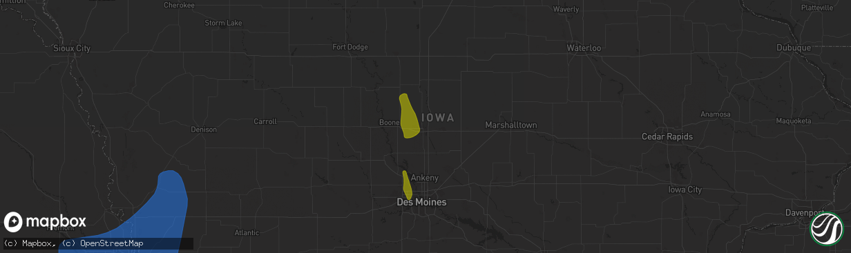 Hail map in Ames, IA on March 14, 2025