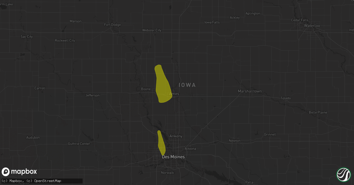 Hail map in Ames, IA on March 14, 2025