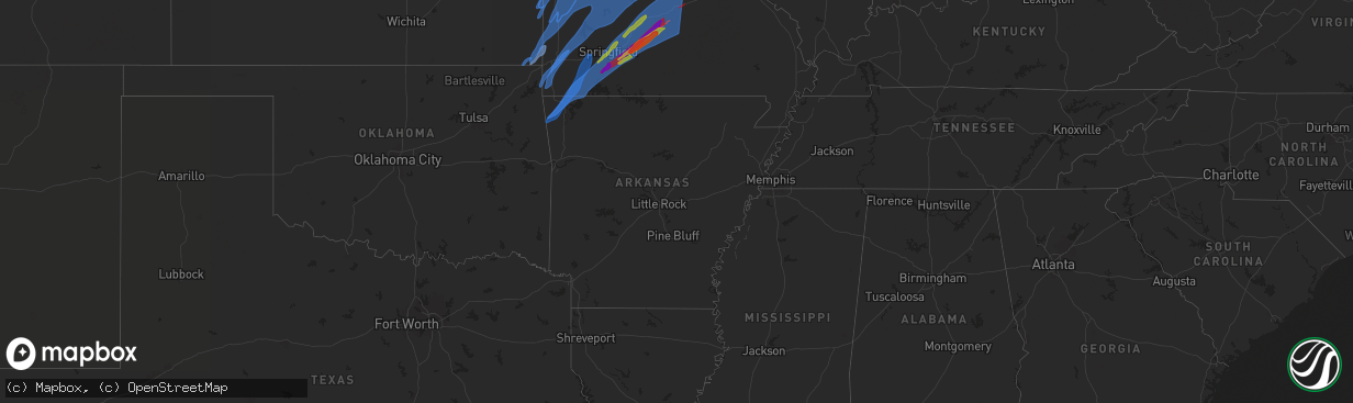 Hail map in Arkansas on March 14, 2025