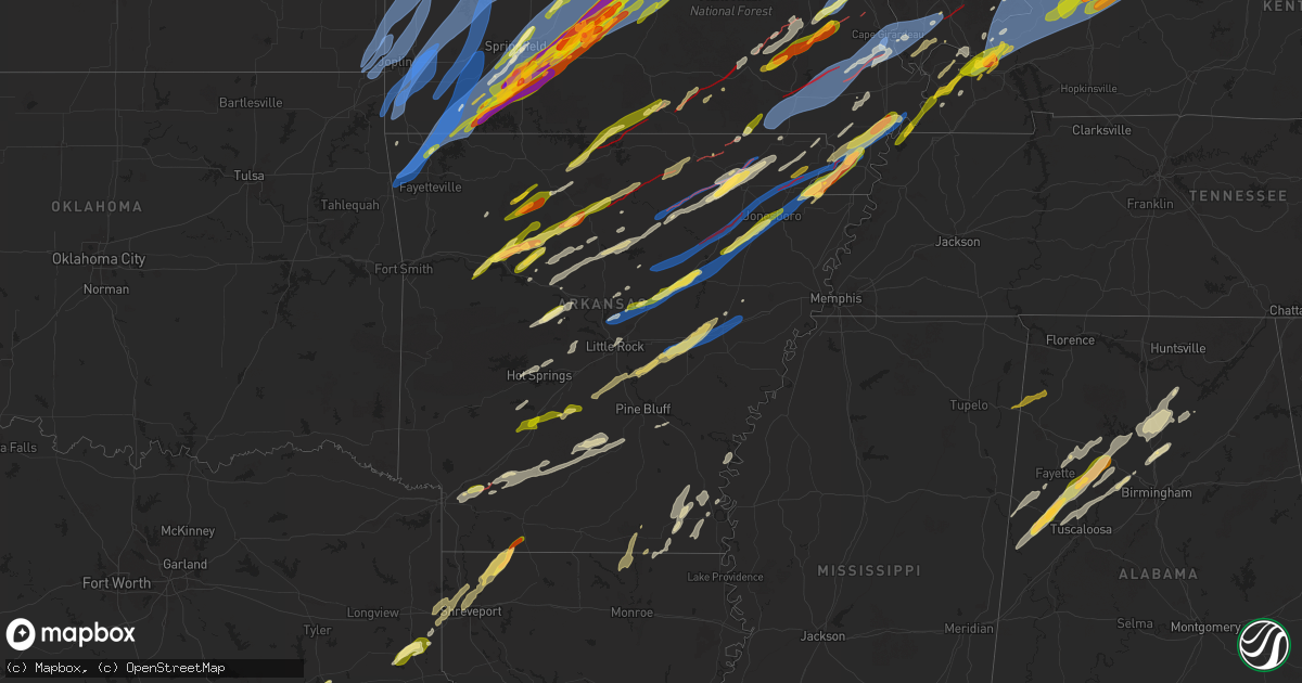 Hail map in Arkansas on March 14, 2025