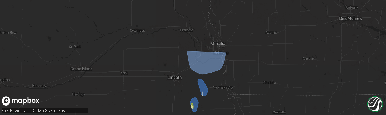 Hail map in Ashland, NE on March 14, 2025