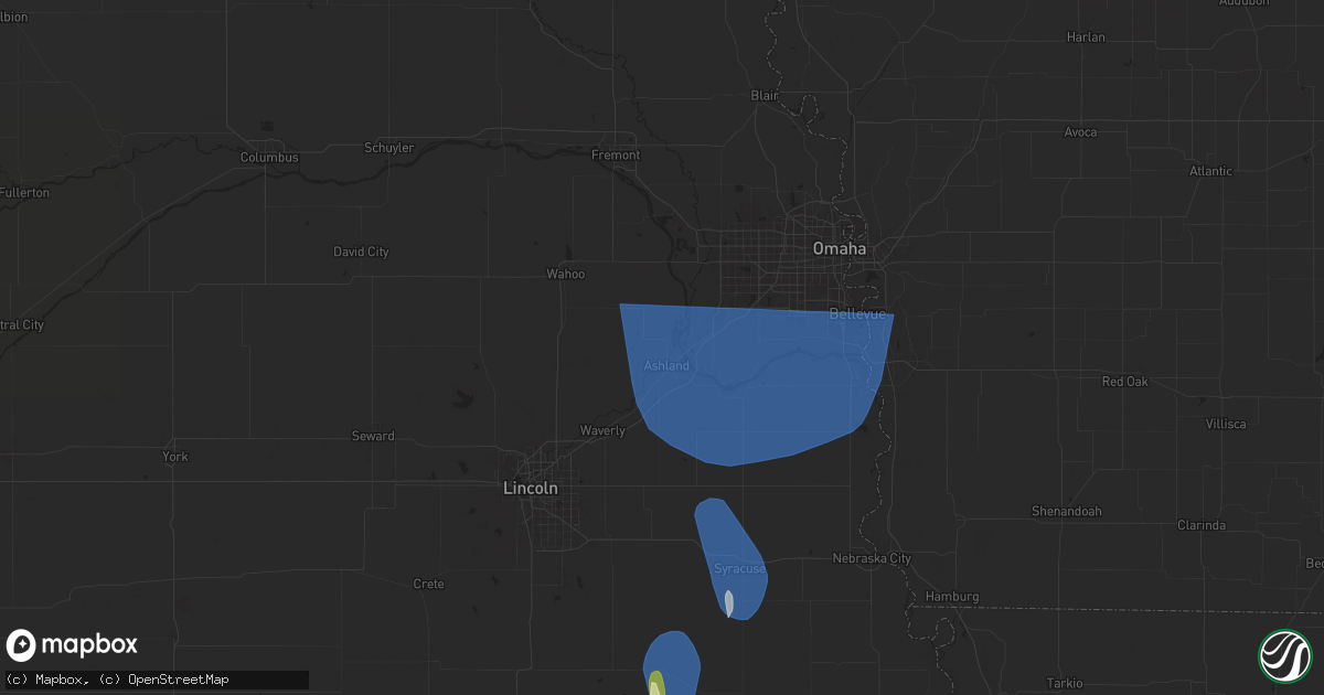 Hail map in Ashland, NE on March 14, 2025