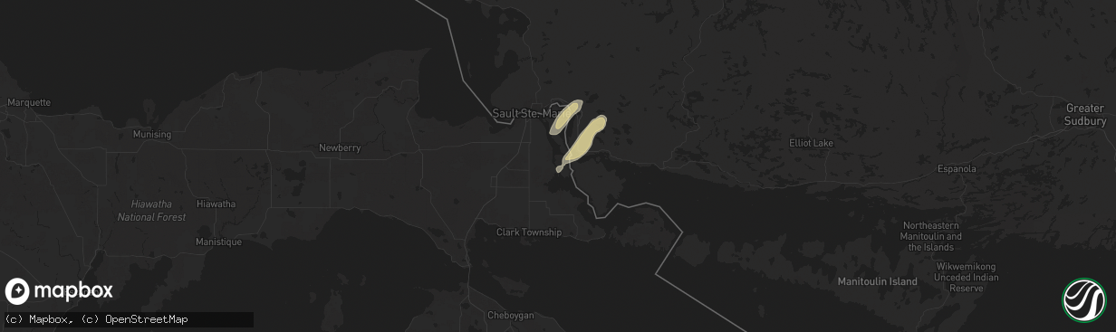 Hail map in Barbeau, MI on March 14, 2025